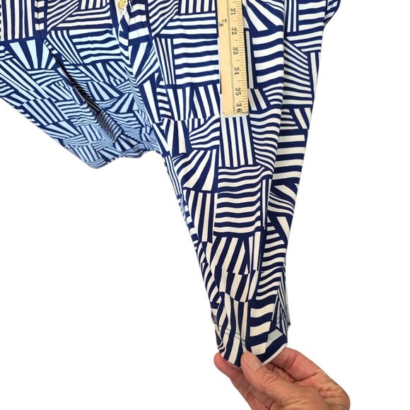 SOLD Leota Dress Womens Large Blue White Starboard Stripe Belted Shirt Midi - Picture 6 of 12